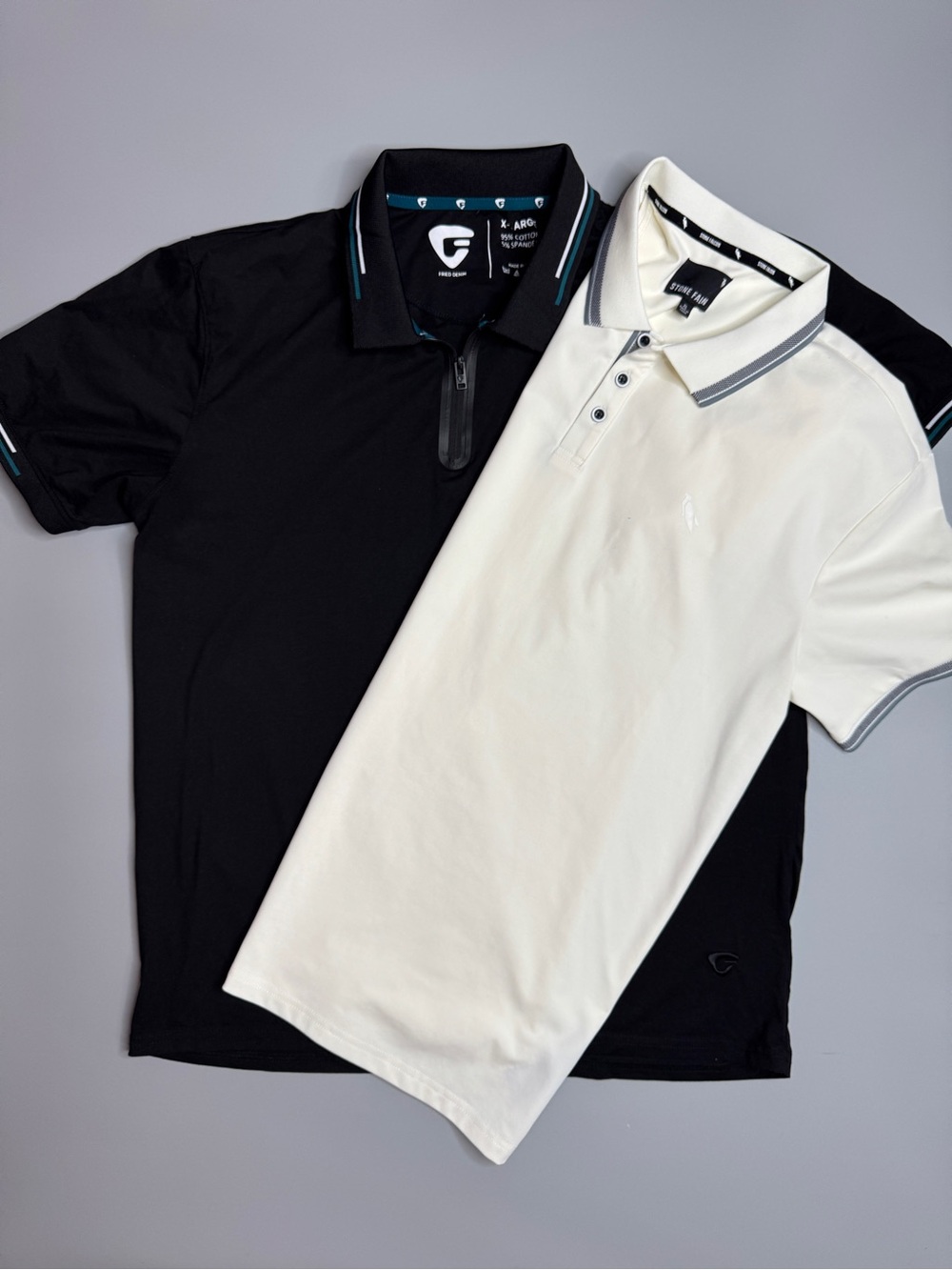 Fried Denim and Stone Falcon Men’s Polo— Black & White Performance Short-Sleeves